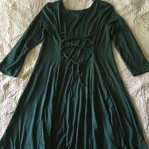 Green Lace-Up 3/4 Sleeve Mini Dress